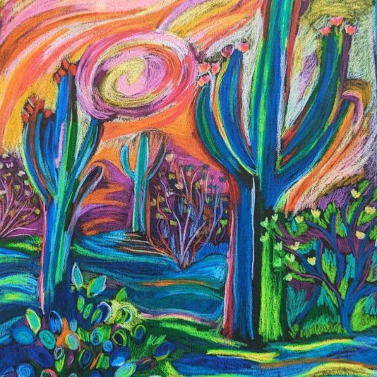 Moms Colorful Cactus Art Work Image